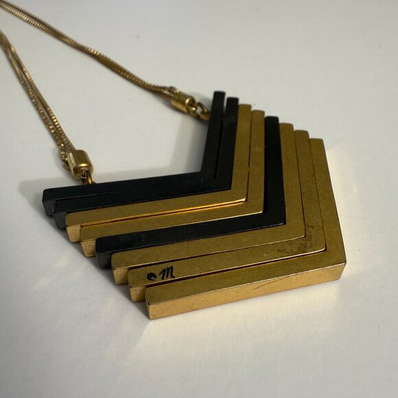 Madewell Gold Pewter Chevron Arrowstack Pendant Adjustable Necklace - Picture 7 of 7